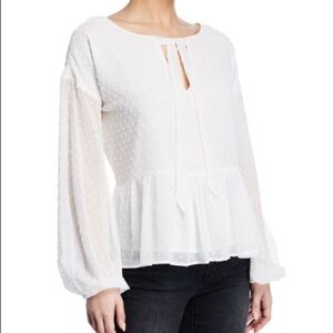 Cupcakes And Cashmere Amber Split-Neck Long-Sleeve Metallic Dot Peplum Blouse